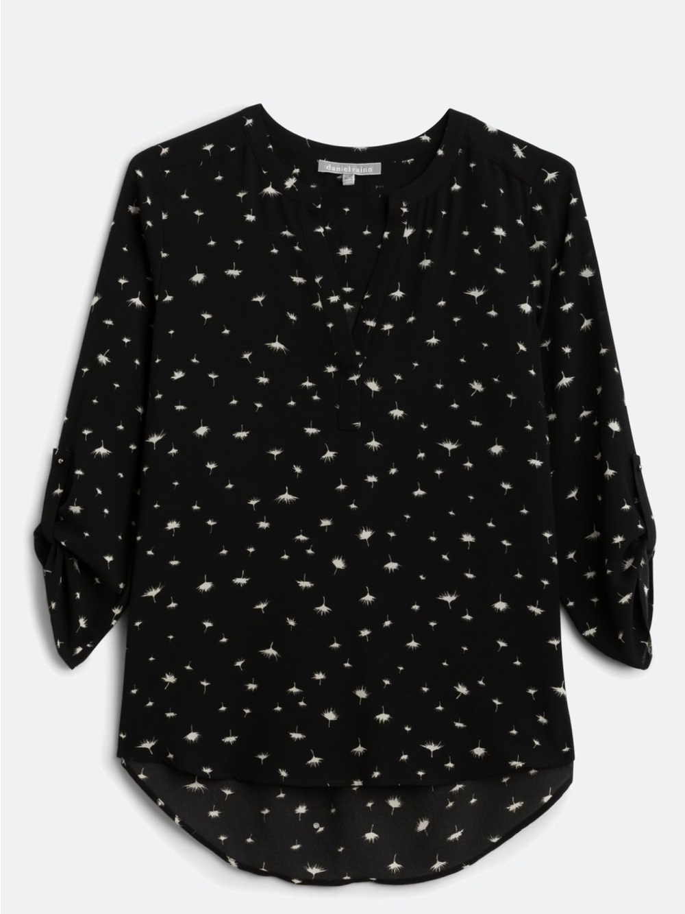 Daniel Rainn Koda Split Neck Blouse Black Floral Size L